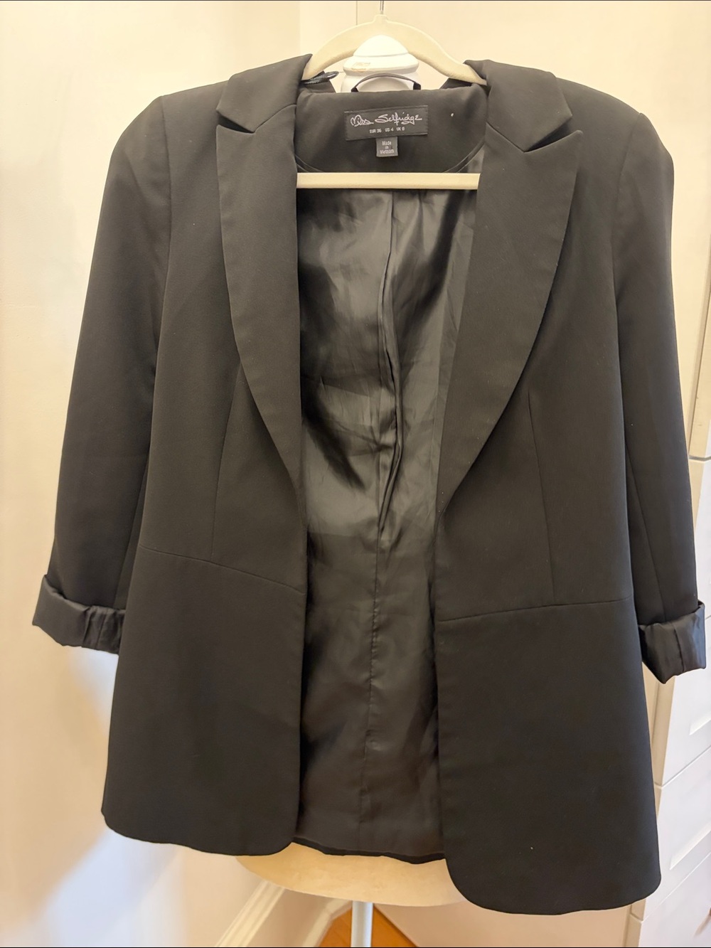 Miss Selfridge Black Open-Front Tailored Blazer